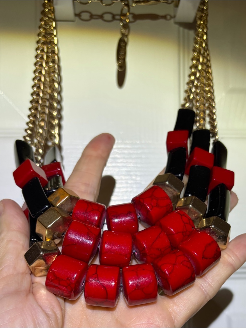 Chico’s Statement Bold Dramatic Red Bead Multi-Strand Necklace - 24” Length